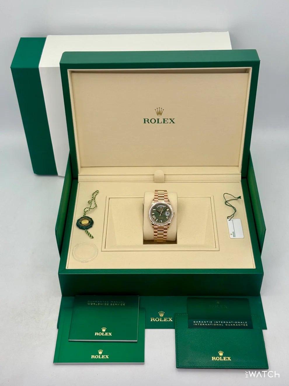 Rolex Day-Date 36mm 128395TBR Presidential Rose Gold Green Dial