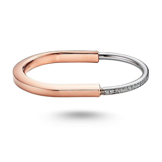 Bracelet Tiffany Lock en or rose et blanc avec demi-pavé de diamants