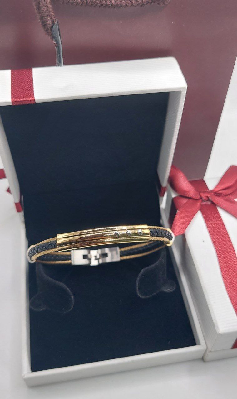 Bracelet homme cuir/câble acier