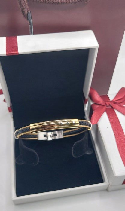 Bracelet homme cuir/câble acier
