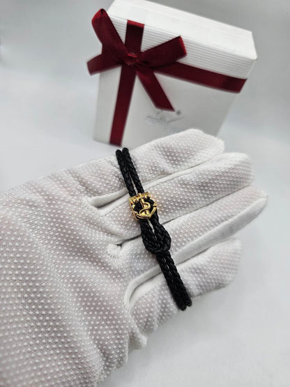 Bracelet homme cuir ANCRE doré ⚓️ acier