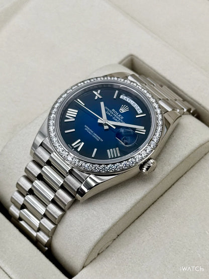 Rolex Day-Date 40mm Presidential White Gold Blue Ombre Dial