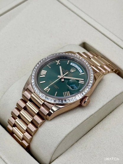 Rolex Day-Date 36mm 128395TBR Presidential Rose Gold Green Dial
