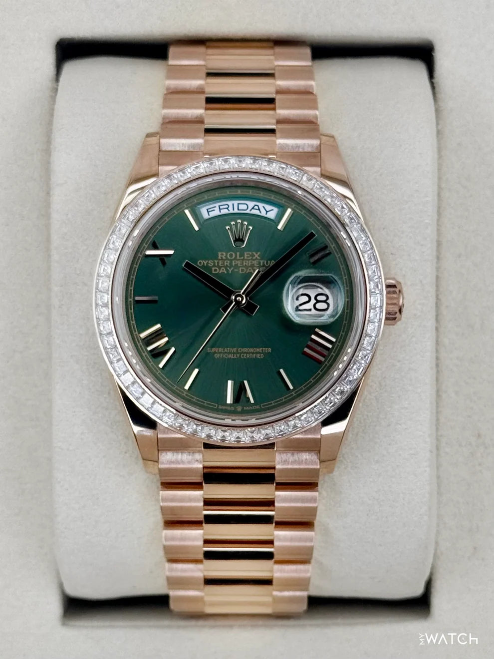 Rolex Day-Date 36mm 128395TBR Presidential Rose Gold Green Dial