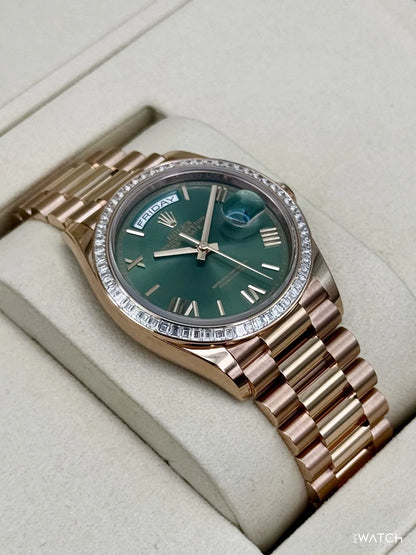 Rolex Day-Date 36mm 128395TBR Presidential Rose Gold Green Dial