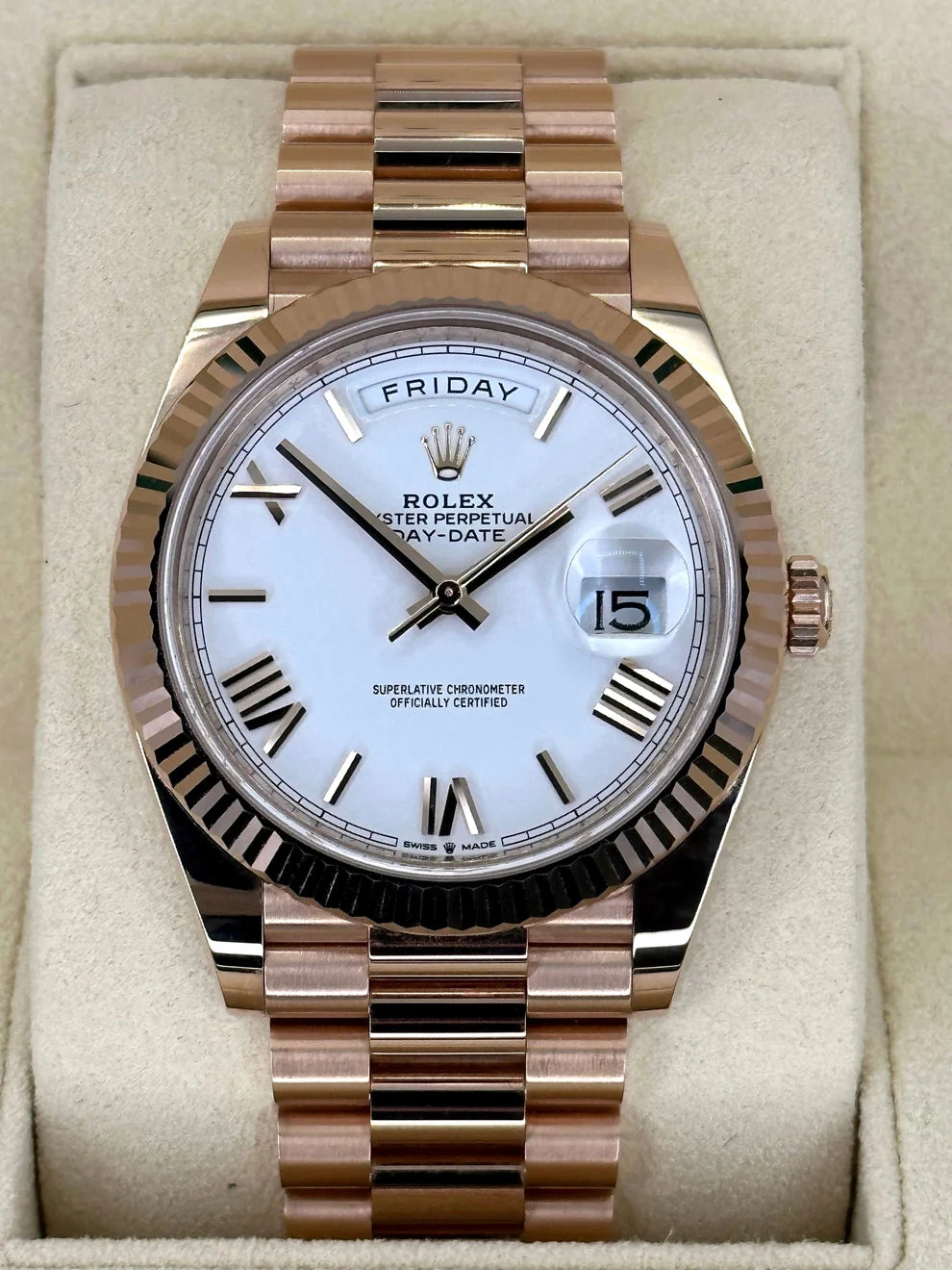 Rolex Day-Date 40mm Presidential White Dial Rose Gold