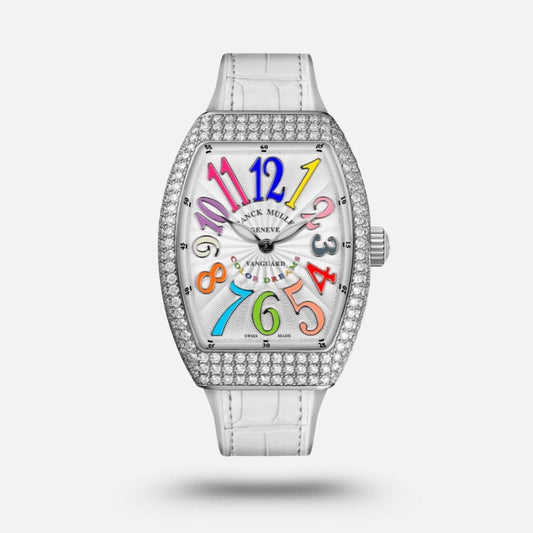 Franck Muller Cintrée Curvex Rêves en Couleurs Édition Full Diamants Blanche