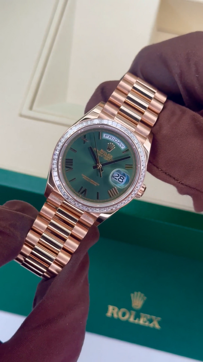 Rolex Day-Date 36mm 128395TBR Presidential Rose Gold Green Dial